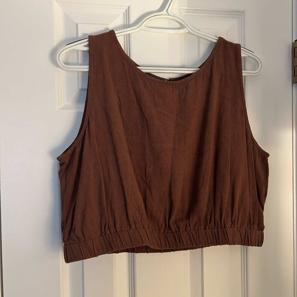 Brown Round Neck Crop Top